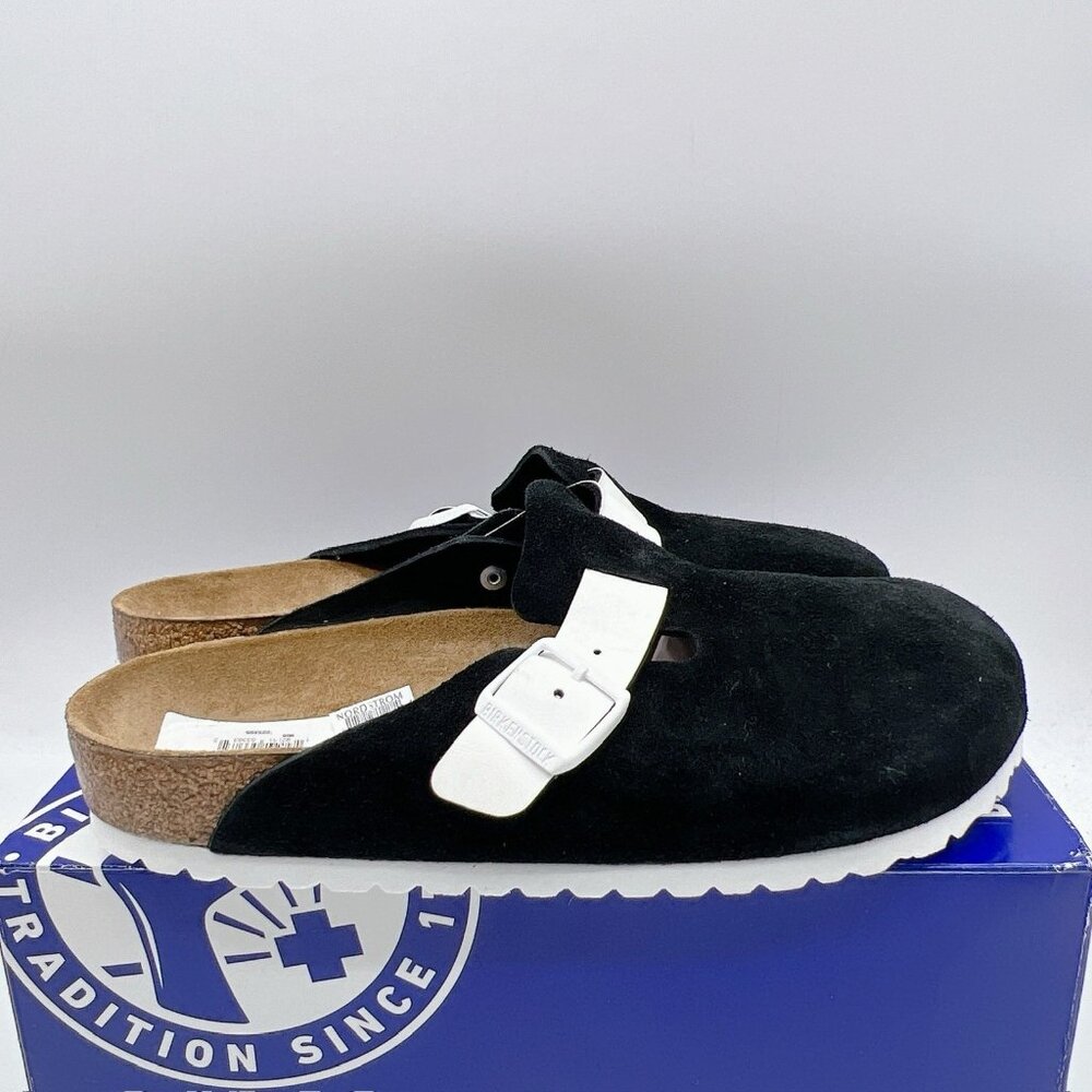 Birkenstock Boston Clog Suede Leather/ Birko-Flor Black White EU 42 Mens 9- 9.5 - Picture 3 of 12